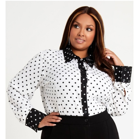 Ashley Stewart Dot Colorblock Long Sleeve Button Up Blouse Size 22/24 Worn Once! - Picture 2 of 8